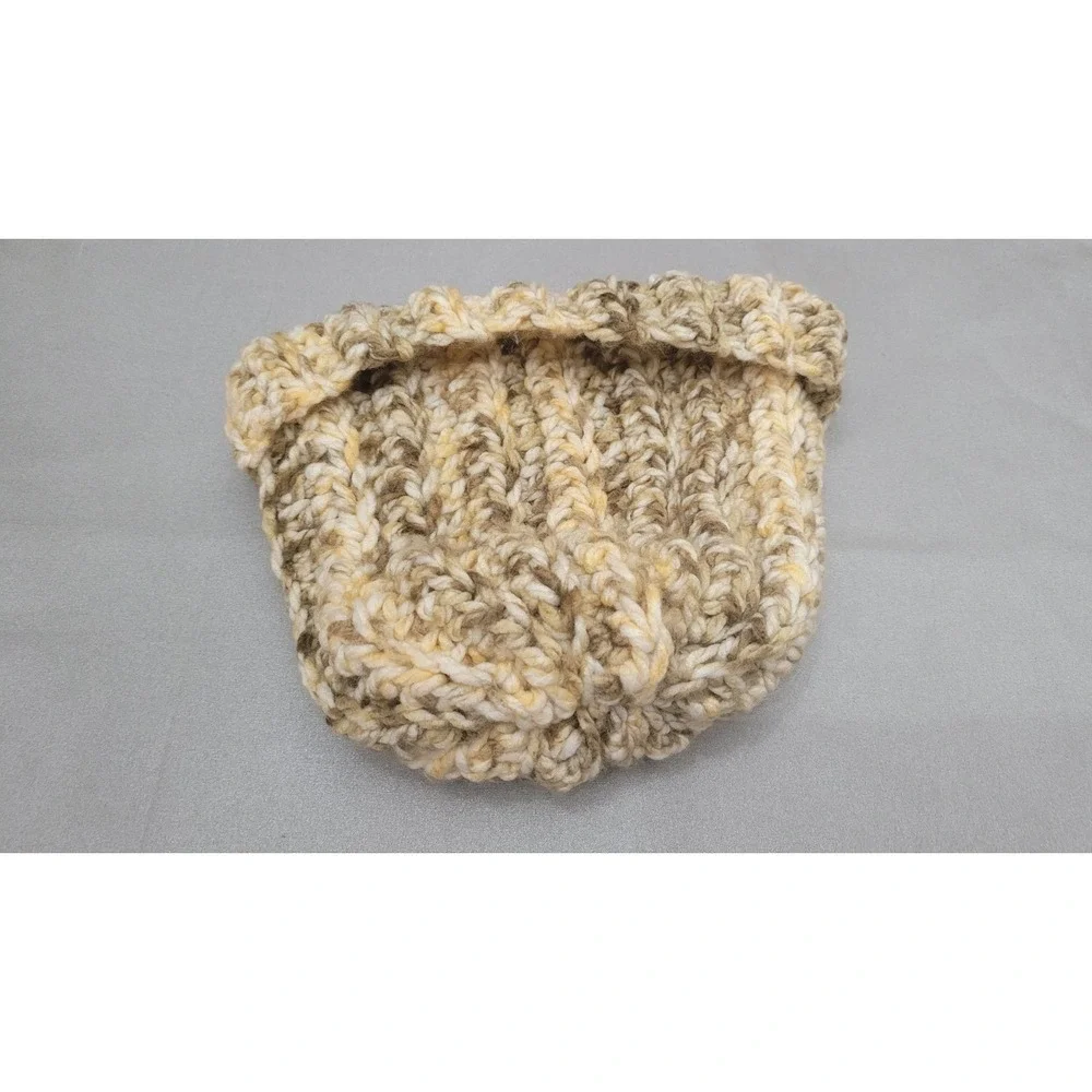 Women's Chunky Knit Beanie One Size Beige Hat Winter Boho‎ Crochet Ponytail Hat